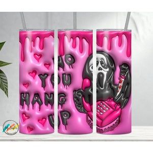 Ghost Face 20oz Skinny Tumbler Custom W/ Metal Straw Double Insulated Pink